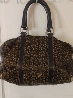 Authentic Vintage CELINE Macadam C Sulky Monogram Canvas Boston Bag Brown